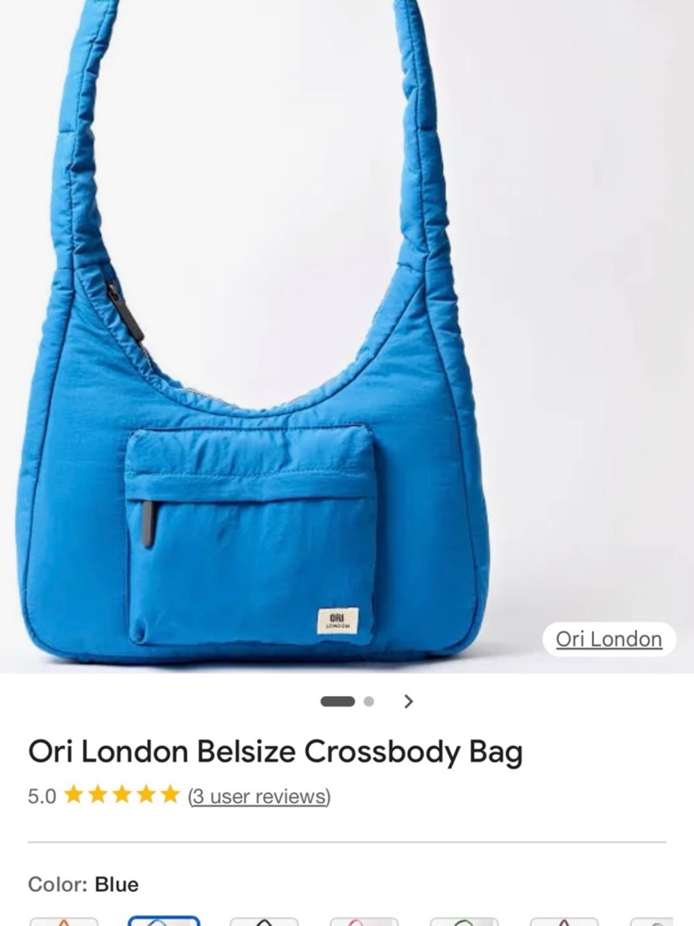Ori London Malibu Blue Belsize Padded Crossbody Bag
